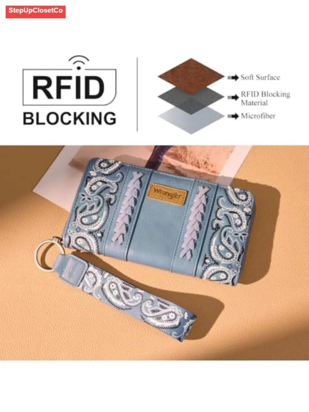 Western Paisley Wristlet Wallet Women PU Leather Zip Around Card Holder Clutch